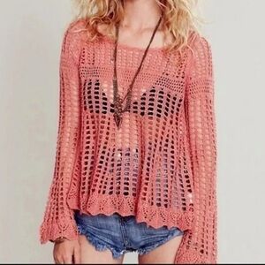 Free People Annabelle Crochet Bell Sleeve Sweater Women’s Size Medium